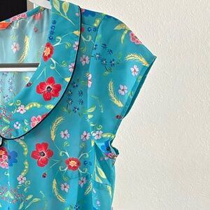 ModCloth Teal and Pink Floral Blouse